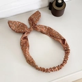 Elastisches Gänseblümchen-Haarband mit Hasenohren und Schleife in Karamellbraun - Orange