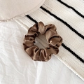 Coffee brown satin scrunchie with elegant silk gloss and pleated texture - 3# (Brown)