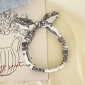 White paisley print rabbit ear headband with elastic band for women hair styling - White