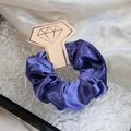Deep purple satin scrunchie with elegant silk luster on a decorative display card - Navy Blue