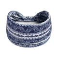 Elastic yoga headband with dark blue paisley pattern print for women's sports - Navy Blue Paisley (#212)