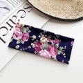 Elastic bohemian headband in navy blue featuring romantic pink floral and leaf patterns - Navy Blue Romantic Floral Style (31#)