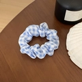 Blue and white plaid scrunchie with soft ruffled texture on dark wooden surface - Blue and White Plaid Pattern (4#)