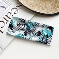 Elastic yoga headband featuring tropical blue palm leaf prints on soft cotton - White With Navy Palm Leaf Style (37#)
