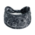 Bandeau élastique noir avec imprimé cachemire blanc et design froncé extensible - Noir et Blanc Paisley (#367)