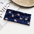 Elastic floral yoga headband in dark blue featuring red rose patterns and white polka dots - Navy Blue Red White Rose Polka Dot Style (38#)