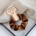 Deep brown satin scrunchie on a decorative diamond pattern card display holder - Dark Brown
