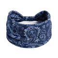 Bandeau de yoga bleu marine à motif paisley en tissu élastique pour le sport - Bleu Foncé Paisley (#368)