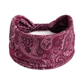Bandeau de yoga élastique bordeaux à motif paisley pour femme en tricot de coton - Rouge Vin Paisley (#369)
