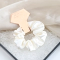White satin silk scrunchie with crystal diamond card on a wave glass tray - Off White