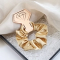 Golden crystal satin hair scrunchie with elegant diamond-themed card packaging - Khaki