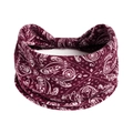 Bandeau de yoga élastique rouge foncé à motif cachemire pour femme en coton doux - Motte Rouge Vin Paisley (#376)