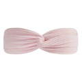Elastic knitted ribbed headband with central twist design in light pink color - Pink