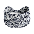 Bandeau élastique en coton à motif cachemire blanc et bleu marine pour sport - Blanc Marine Paisley (#374)