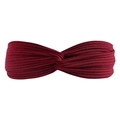 Elastic burgundy ribbed knit cross-knot headband for women with soft stretch fabric - Burgundy