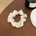 Chouchou floral beige avec de petites fleurs bleues et roses sur fond de bois - Crème avec Floral Bleu et Rose (18#)