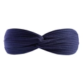 Elastic navy blue ribbed knit headband with a stylish twisted knot design for women - Navy Blue