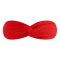 Elastic red knitted twisted headband for women featuring textured ribbed cotton fabric - Red