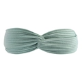 Elastic wide ribbed knit headband with cross twist knot in light morandi green - Fruit Green
