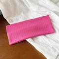 Rose red ribbed knit headband with elegant vertical stripes and soft elastic texture - Regular Size / Rose Pink