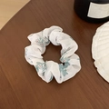 Chouchou en mousseline florale avec feuilles vertes et fleurs orange sur fond blanc - Blanc avec Floral Cœur Orange (27#)