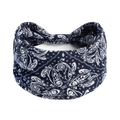 Bandeau de yoga bleu marine à motif cachemire en coton élastique pour sport et fitness - Bandeau Imprimé Bleu Foncé (#375)