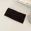 Classic black knitted elastic headband with minimalist vertical ribbed texture for women - Black