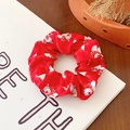 Roter Weihnachts-Haargummi mit Schneemann-Muster aus glattem Satin-Stoff für hohen Zopf - 3#