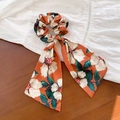 Vintage-Haargummi in Orange mit großen weißen Blumenmustern und langen Bändern - Vintage Orangenblüte Stil (2#)