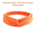 Elastic knitted cotton twist headband in vibrant neon orange for adult women - Neon Orange