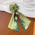 Vintage Haargummi in Grün mit floralem Muster und langen Bändern im Ölgemälde-Stil - Grünes Wildblumen Stil (4#)