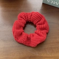 Red knit scrunchie hair tie for ponytail styles, solid textured polyester fabric accessory - Red Knitted (2#)