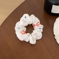 Chouchou floral blanc avec nœuds rouges et pois colorés pour les femmes - Blanc avec Nœud Rouge et Pois Colorés (35#)
