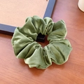 Forest green velvet scrunchie for hair with a retro elastic design and glossy texture - Green
