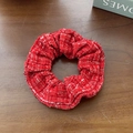 Elegant red tweed scrunchie for hair with silver metallic sparkles and soft texture - Red Glitter Tweed (4#)