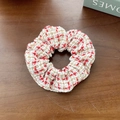 Chouchou en tweed pelucheux rouge et crème pour coiffures d'automne - Tweed Plaid Rouge Blanc (5#)