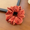 Vintage brick red velvet scrunchie featuring elegant pleated fabric texture for women - Orange Red