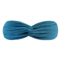 Elastic wide knit headband with twist knot design in deep teal blue ribbed fabric - Aqua