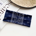 Elastic navy paisley yoga headband with white bohemian knot print for sports and travel - Navy Blue White Paisley Style (66#)