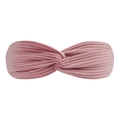 Elastic knitted twist headband in dusty pink color with vertical ribbed texture - Sakura Pink