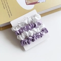 Set of 4 satin hair scrunchies in white and lavender purple on a display card - Purple and White Splicing