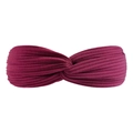Elastic burgundy knit headband with twisted cross design and ribbed cotton texture for women - Sauce Red