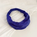 Royal blue elastic headband for women featuring shimmering rhinestones in a wide design - Royal Blue