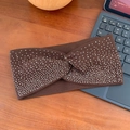 Brown knitted headband featuring a twisted knot design and sparkling silver rhinestones - Coffee