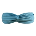 Sky blue knitted cross knot headband for women featuring soft ribbed cotton fabric texture - Lake Blue