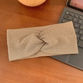 Light brown knitted headband with sparkling rhinestones and a stylish knotted twist design - Khaki