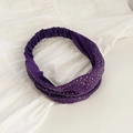 Elastic wide headband in dark purple knit fabric with shimmering rhinestone accents - Purple