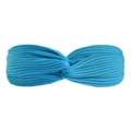 Bright blue ribbed knit elastic twist headband for women with a crossover design - Peacock Blue