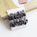 Three-piece grey satin hair scrunchies set with pleated texture on a display card - Dark And Light Gray Spliced