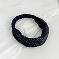 Elastic black knotted headband for women with shimmering silver rhinestone accents - Black